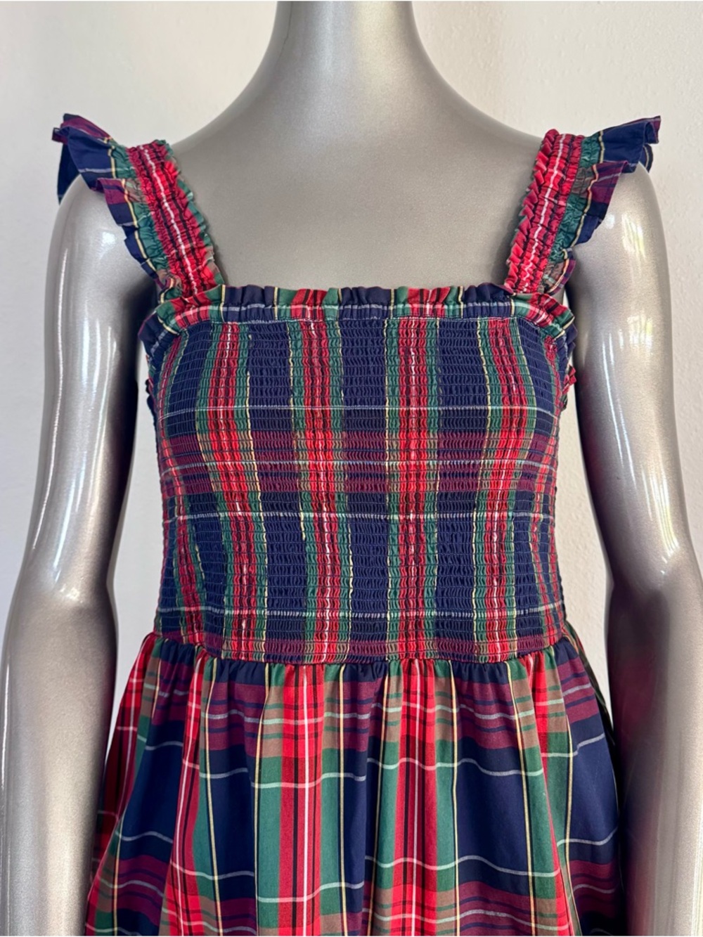 J.Crew Re-Imagined Plaid Smocked Midi Dress Small Cottagecore Pockets - Picture 3 of 13